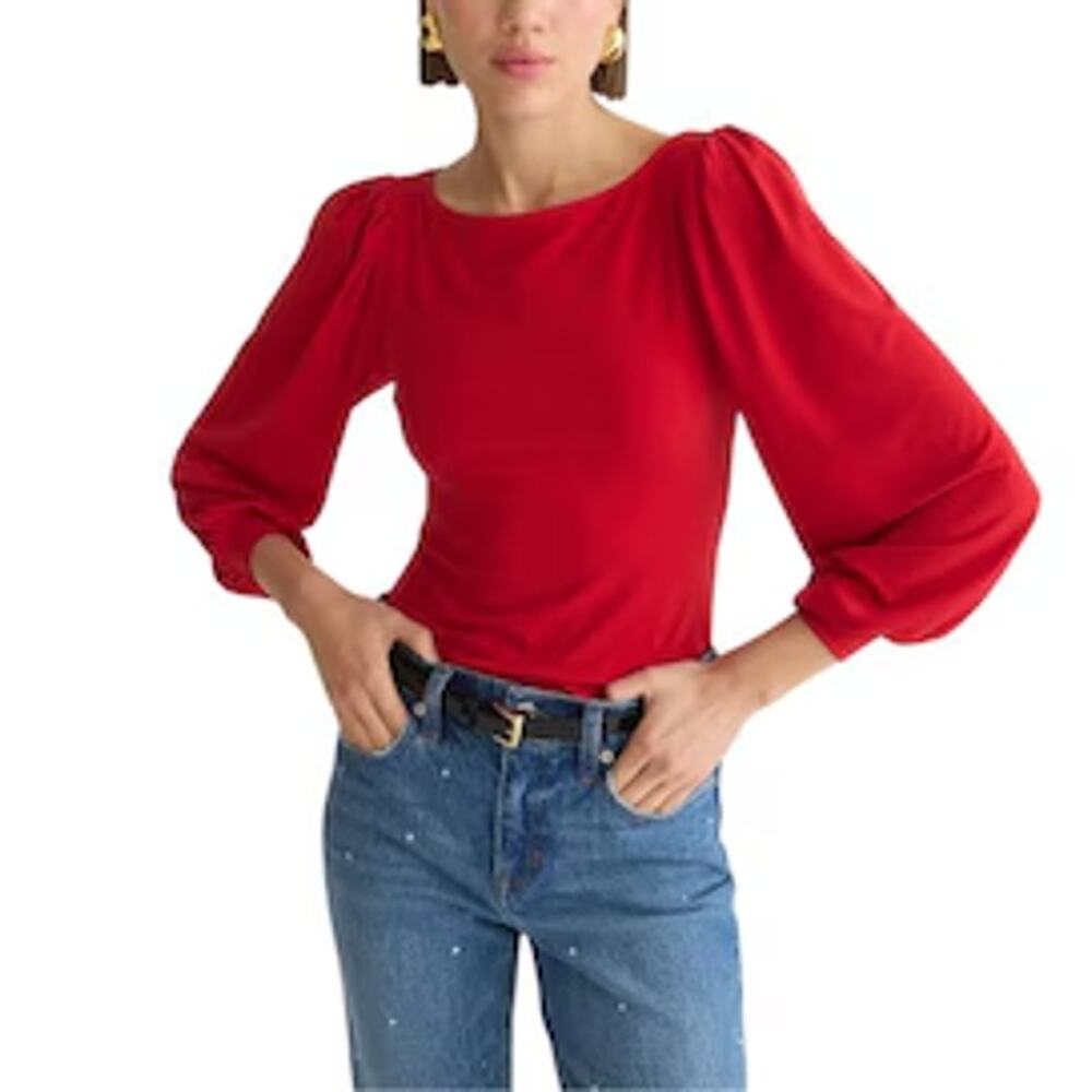 Red Puff-Sleeve Women's Jersey Top